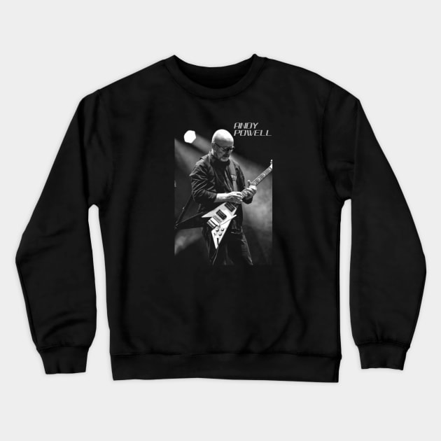 Andy Powell of Wishbone Ash playing Kevin Chilcott guitar Crewneck Sweatshirt by LEX LUTHIER GEAR